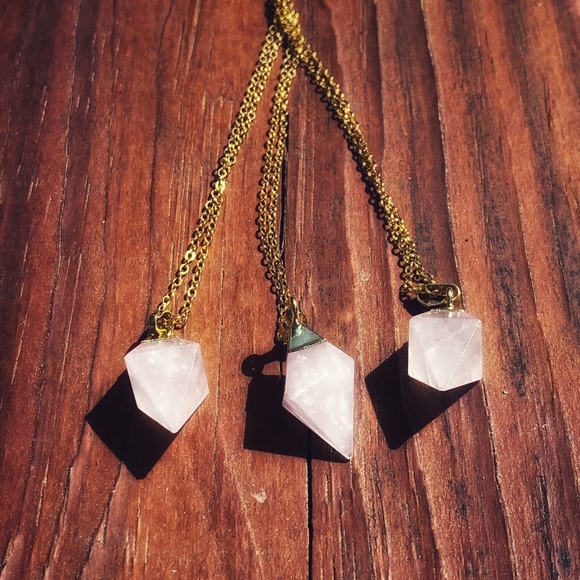 Diamond-Cut Rose Quartz Necklace - Picture 6 of 6